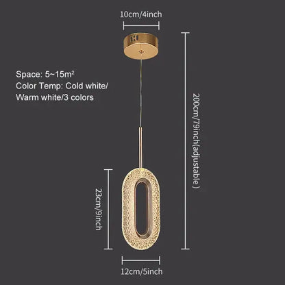 Elegant gold crystal oval pendant light chandelier with textured mesh surface and adjustable hanging chain for living room