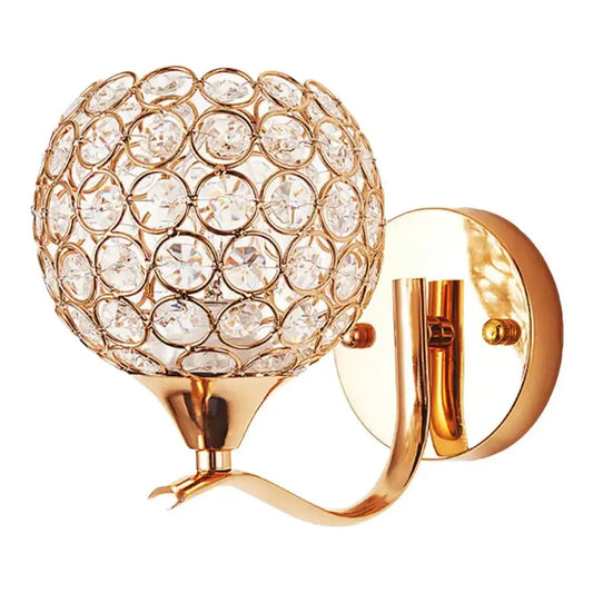 Elegant gold crystal wall sconce with a spherical design featuring clear faceted crystals for bedroom decorbites crystal wall lighting