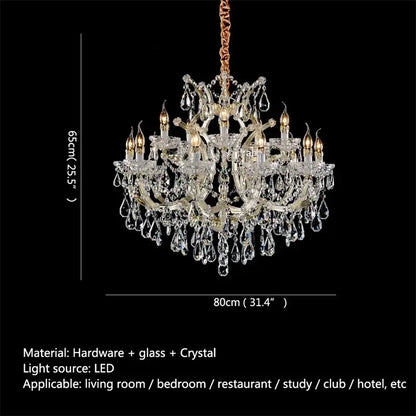 Elegant gold decorbites crystal candle chandelier with LED lighting and dangling glass teardrops for villa hall decor