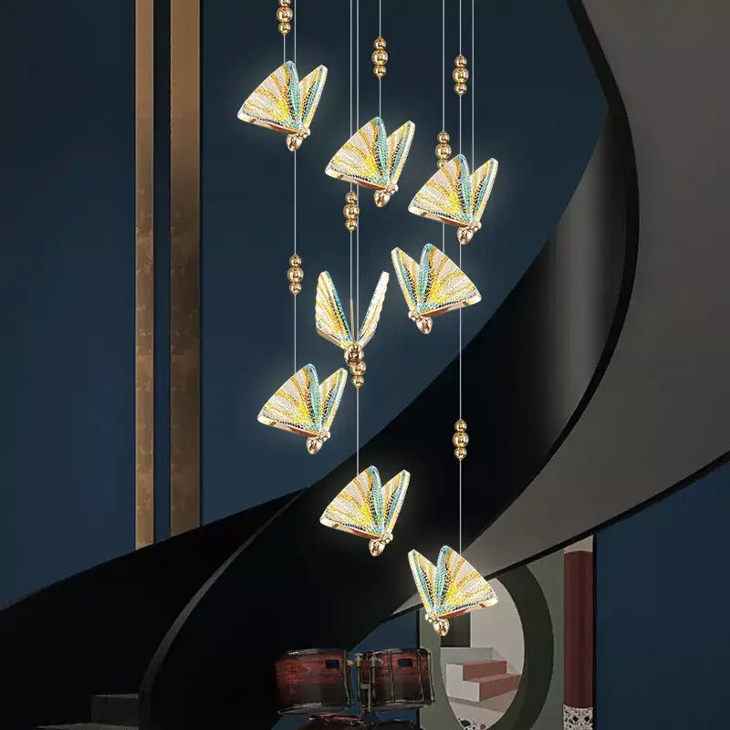 Elegant gold-toned iridescent butterfly stairs bar pendant light with beaded accents for stylish bedroom decorbites butterfly stairs
