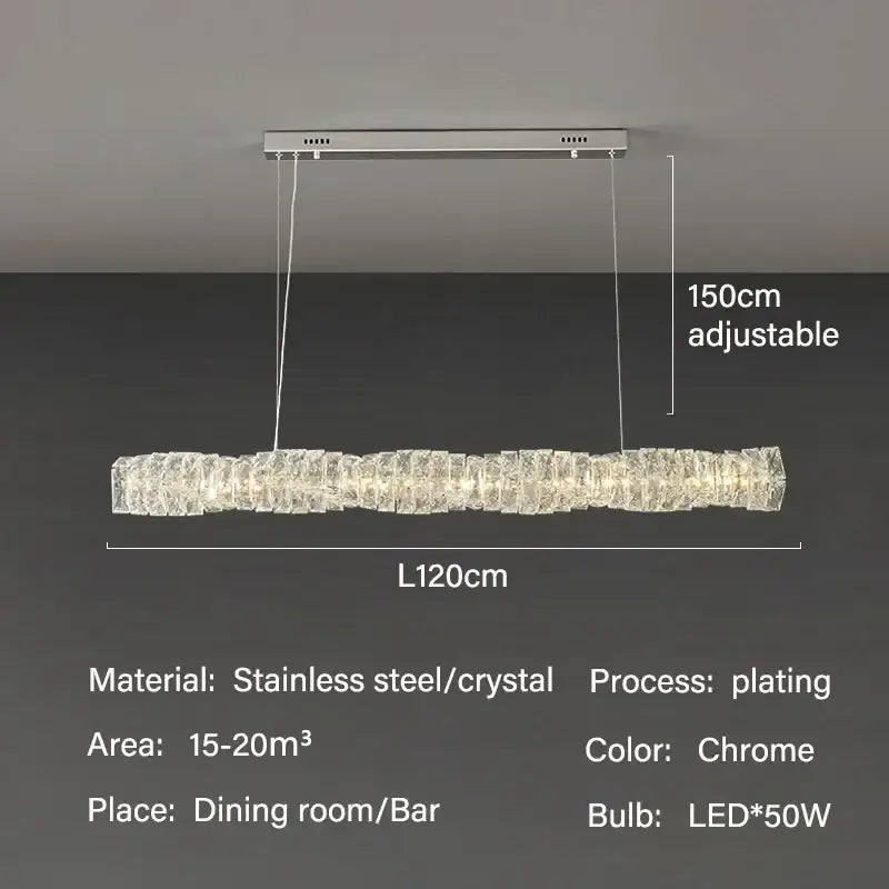 Elegant led crystal chandelier with chrome finished stainless steel and segmented design for dining room lighting