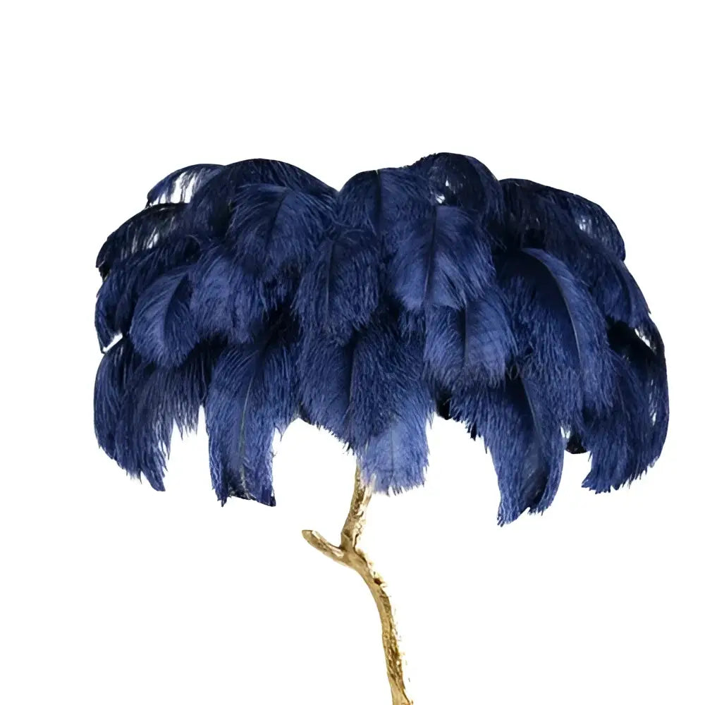 Navy blue elegant ostrich feather floor lamp with gold-toned stem for decorbites elegant ostrich bedroom light