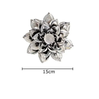 Silver lotus-shaped decorative pin with intricate petals and sparkling center for elegant porcelain peony wall ornaments decorbites