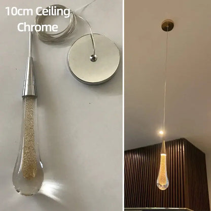 Elegant gold teardrop crystal glass pendant light with chrome finish and golden glitter for dining room decorbites crystal glass