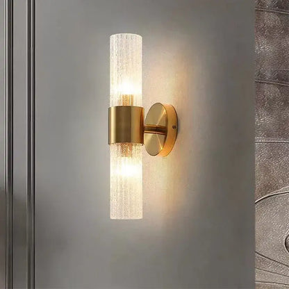 Elegant gold textured glass wall lamp with translucent cylinder for bedroom warm lighting decorbites elegant crystal led