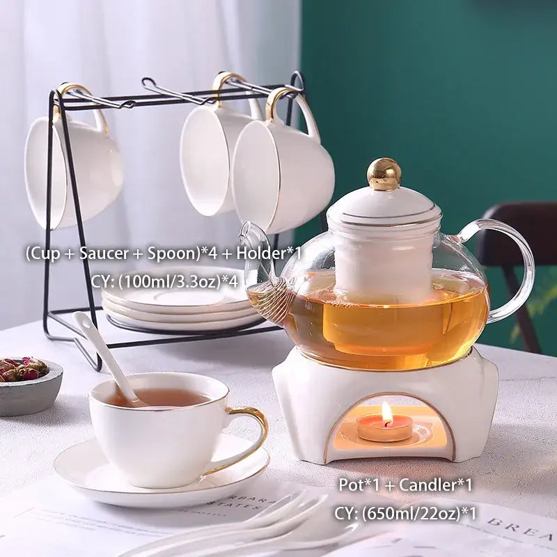 Glass teapot with white ceramic lid base and gold-toned accents from decorbites gold white tea set for elegant use