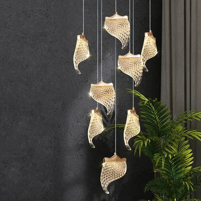 Elegant acrylic chandelier gold toned with crystal encrusted cascading design for living room dining hall decor