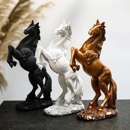 Three elegant black white and gold horse resin sculpture figurines for living room decorbites horse resin decor