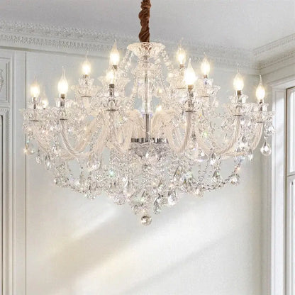 Elegant led crystal dining room pendant light featuring a sparkling multi-arm led crystal chandelier with teardrop crystals