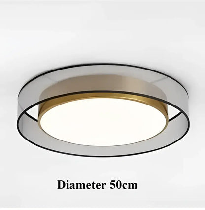Elegant led dual purpose chandelier featuring a gold-toned central ring and clear acrylic outer rings for living room use