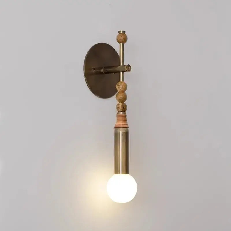 Elegant marble copper wall lamp with brass beads wooden beads and woven rattan accent for living room decorbites elegant marble wall lamp