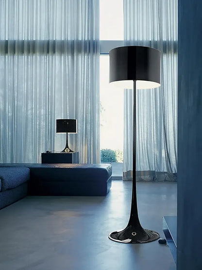 Black matte floor lamp with cylindrical shade and curved stem for decorbites elegant mushroom floor warm living room glow