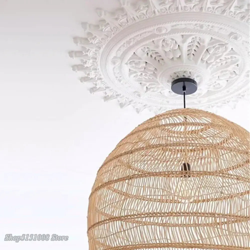 Elegant rattan wave pendant light in natural beige woven wicker with layered tiered dome design for dining room decorbites elegant rattan