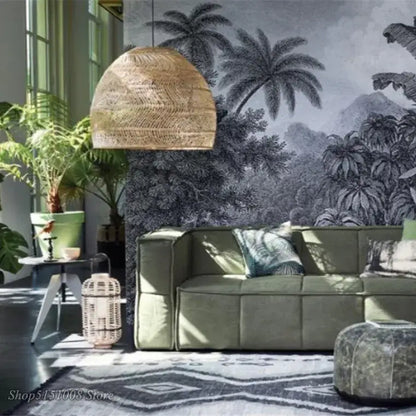 Woven rattan pendant light with elegant rattan wave tiered dome design for dining room decor by Decorbites