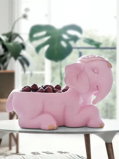 Pink ceramic elephant fruit bowl with decorative headpiece and golden toenails for decorbites elegant resin deer key holder decor