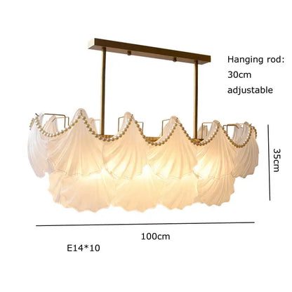 Elegant cream fabric pearl chain chandelier with gold metal frame and beaded trim for dining room decorbites crystal pearl