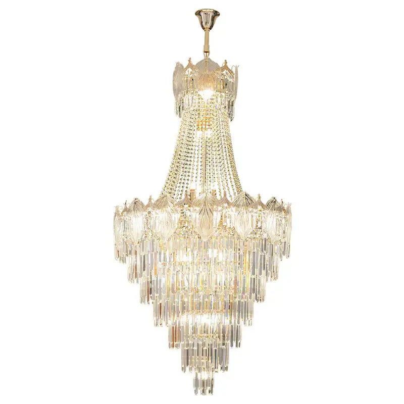 Elegant simple staircase chandelier with gold metal frame and clear crystal prisms for decorbites elegant simple decor
