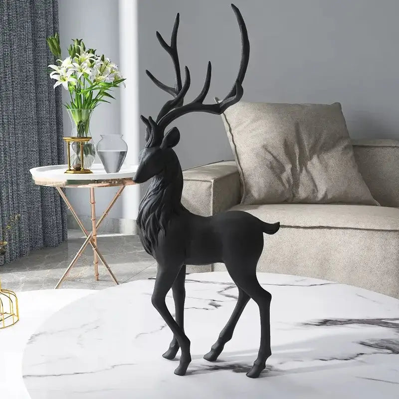 Black resin elk figurine with detailed antlers and textured fur for elegant decorbites deer sculpture decor