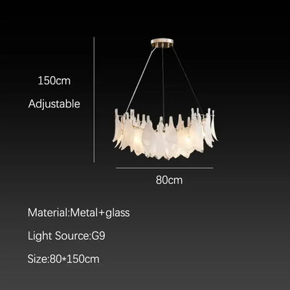 Elegant white feather cloud mist glass chandelier with metallic frame 150cm adjustable height for bedroom decorbites cloud mist