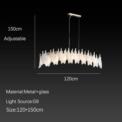 Elegant white feather cloud mist glass chandelier with translucent white shards on metal frame decorbites cloud mist