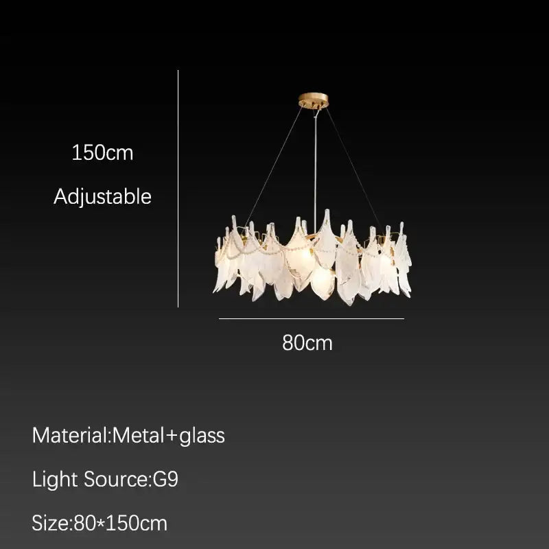 Elegant white feather cloud mist glass chandelier with gold-toned metal frame and adjustable hanging length decorbites cloud mist