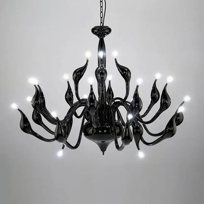 Black glass iron swan pendant chandelier with elegant flame-like arms and glowing lights for living room decorbites iron swan