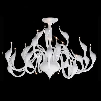 Elegant white glass iron swan pendant chandelier with flowing curves and candle lights for living room decorbites iron swan