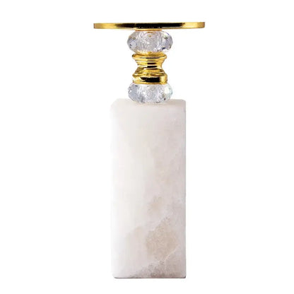 Elegant white onyx candle holder with gold marble top and crystal knobs for decorbites gold marble candle decor