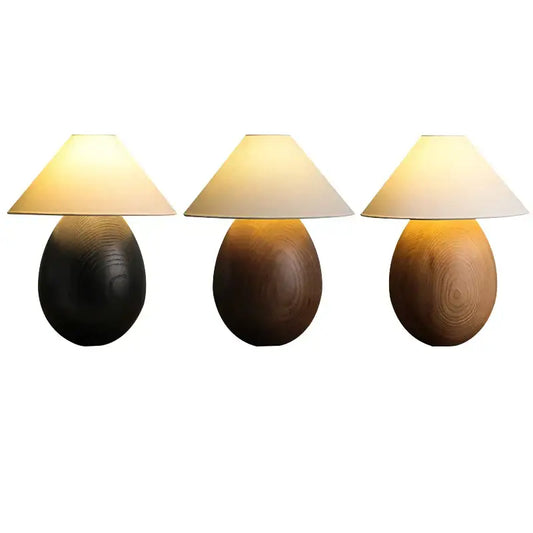 Three elegant wood table lamps with cream fabric shades for bedroom decor by decorbites elegant wood table set