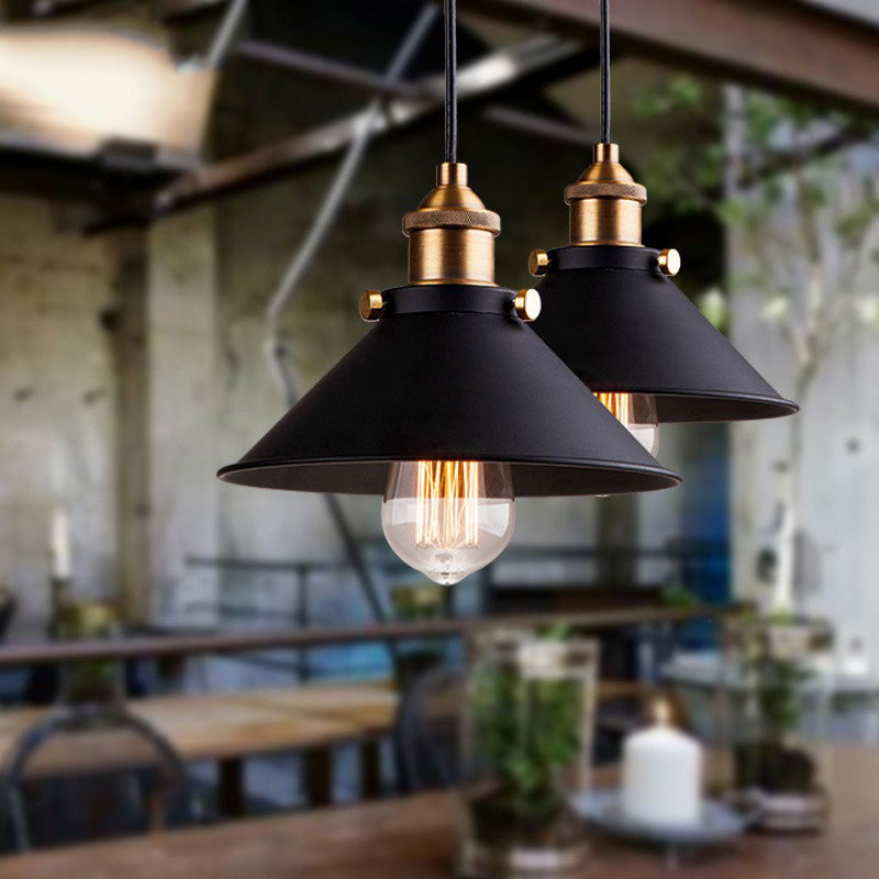 Engineering chandelier black and gold iron chandelier with cone-shaped shade inspired by american countryside design