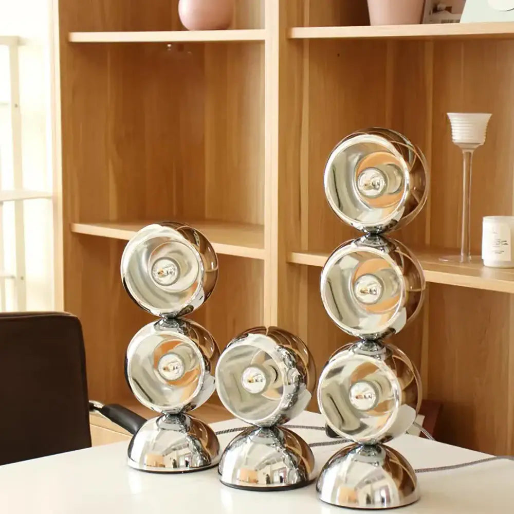 Engraved chrome yoyo dimmable led nordic table lamp with shiny chrome spherical stacked dome design for bedroom decorbites dimmable led