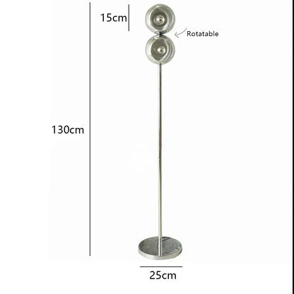 Engraved chrome yoyo dimmable led nordic table lamp with slender metallic pole and two rotatable spherical light heads