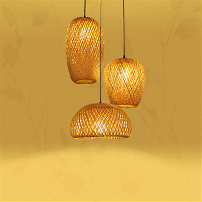 Rattan entrance three head lights with woven design and warm yellow glow as stylish light sources