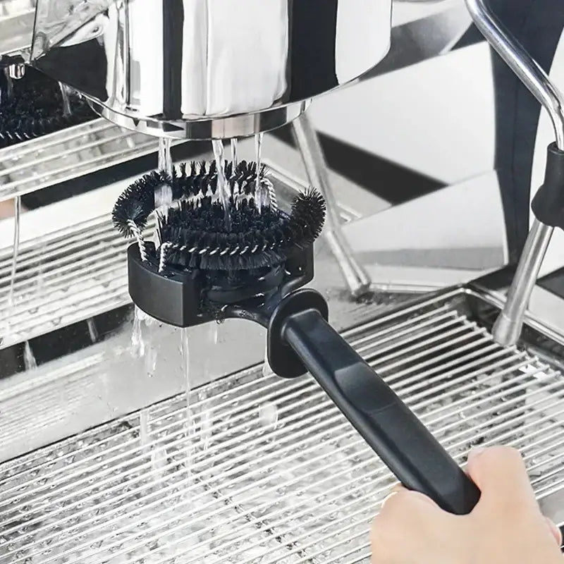 Ergonomic black multi-bristle coffee machine cleaning brush by decorbites for espresso machine maintenance