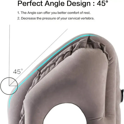 Ergonomic gray decorbites inflatable travel pillow with 45-degree angle design for neck support and comfort
