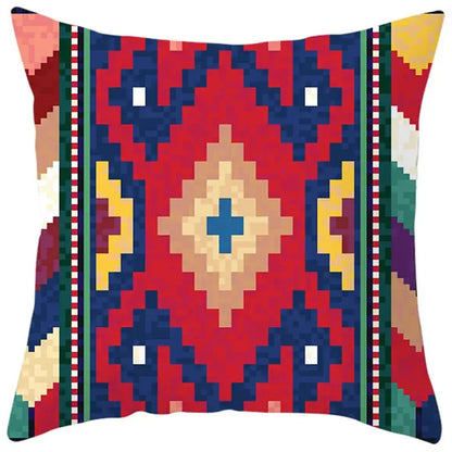 Vibrant decorbites ethnic bohemian geometric pillow cover with bold red navy blue and yellow patterns for living room decor
