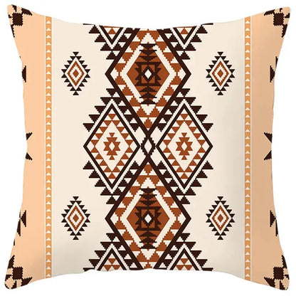 Beige and brown ethnic bohemian geometric pillow cover with tribal-inspired design for living room decorbites decor
