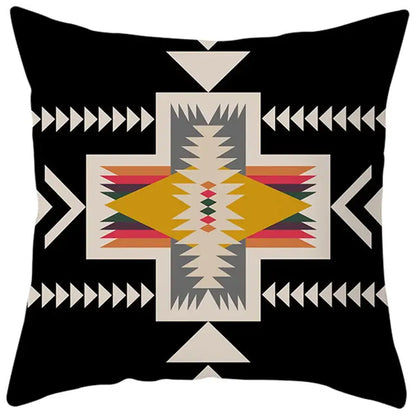 Black ethnic bohemian geometric pillow cover with yellow diamond and vibrant stripes for living room decorbites decor