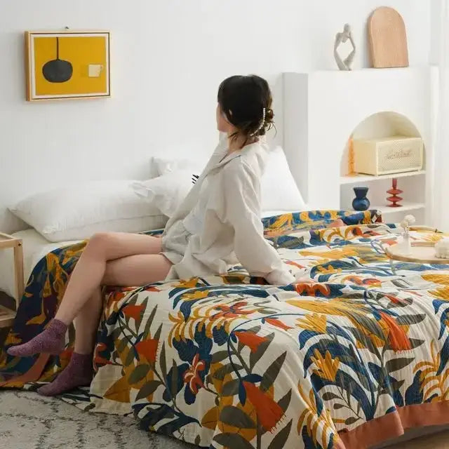Ethnic cotton blanket decorbites vibrant floral-patterned mustard and navy paisley quilt bedroom throw in cotton