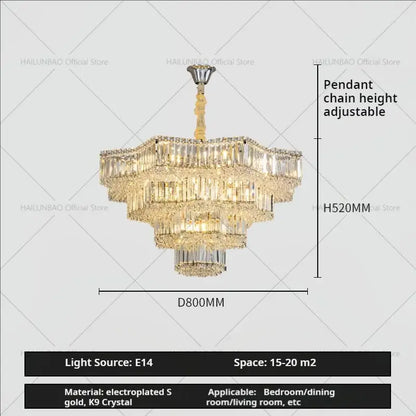 European chrome multi tier light crystal chandelier with electroplated gold finish and adjustable pendant chain height for dining room decorbites light crystal
