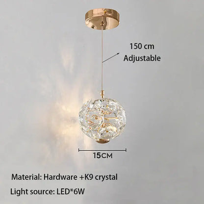 European gold and polished chrome mini pendant light with spherical k9 crystal pendant light for dining room lighting