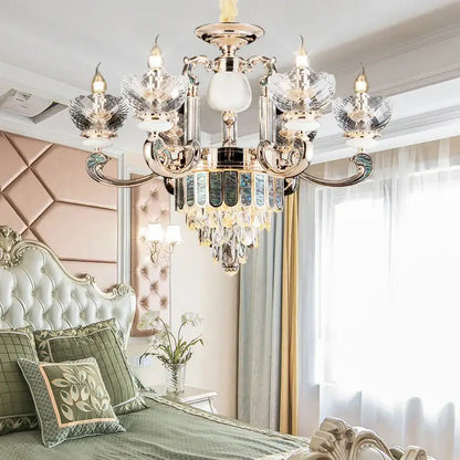 European gold and teal crystal dining room chandelier with polished gold frame floral glass shades for crystal dining room decorbites