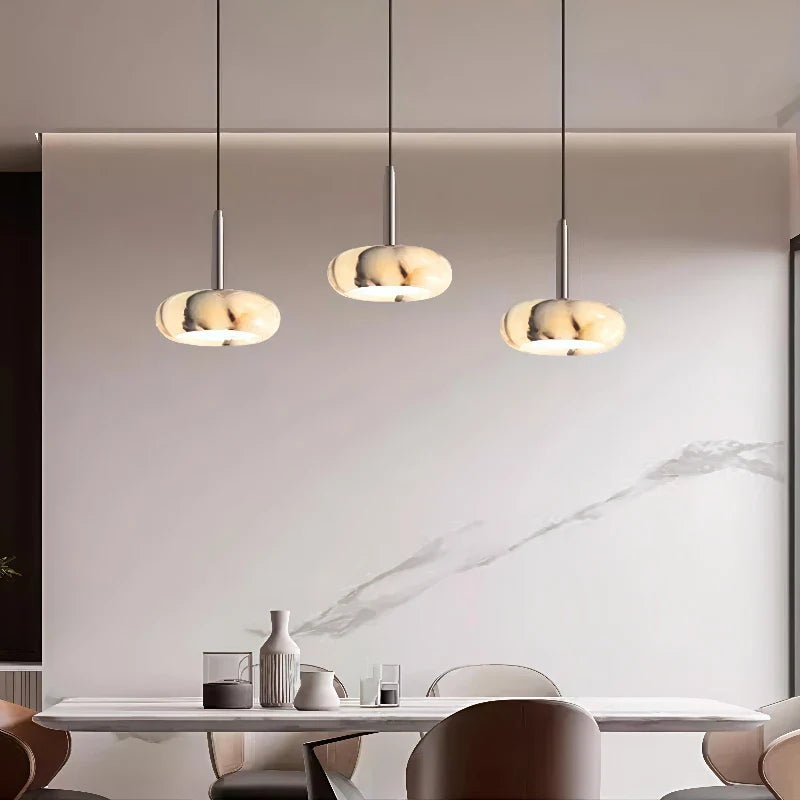 European White Marble Bedside Pendant Light for Bedroom
