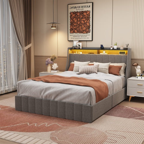 Dark Grey Upholstered Bed