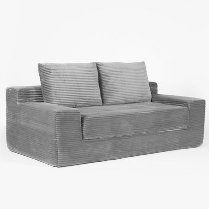 Zweisitzer-Sofa, Bequemes Sofa-Bett mit tiefer Sitzfläche, Modernes kleines Cord-Sofa für Wohnzimmer und Schlafzimmer, Umkehrbares Kissen mit Kissen, Keine Montage erforderlich, Dunkelgrau
