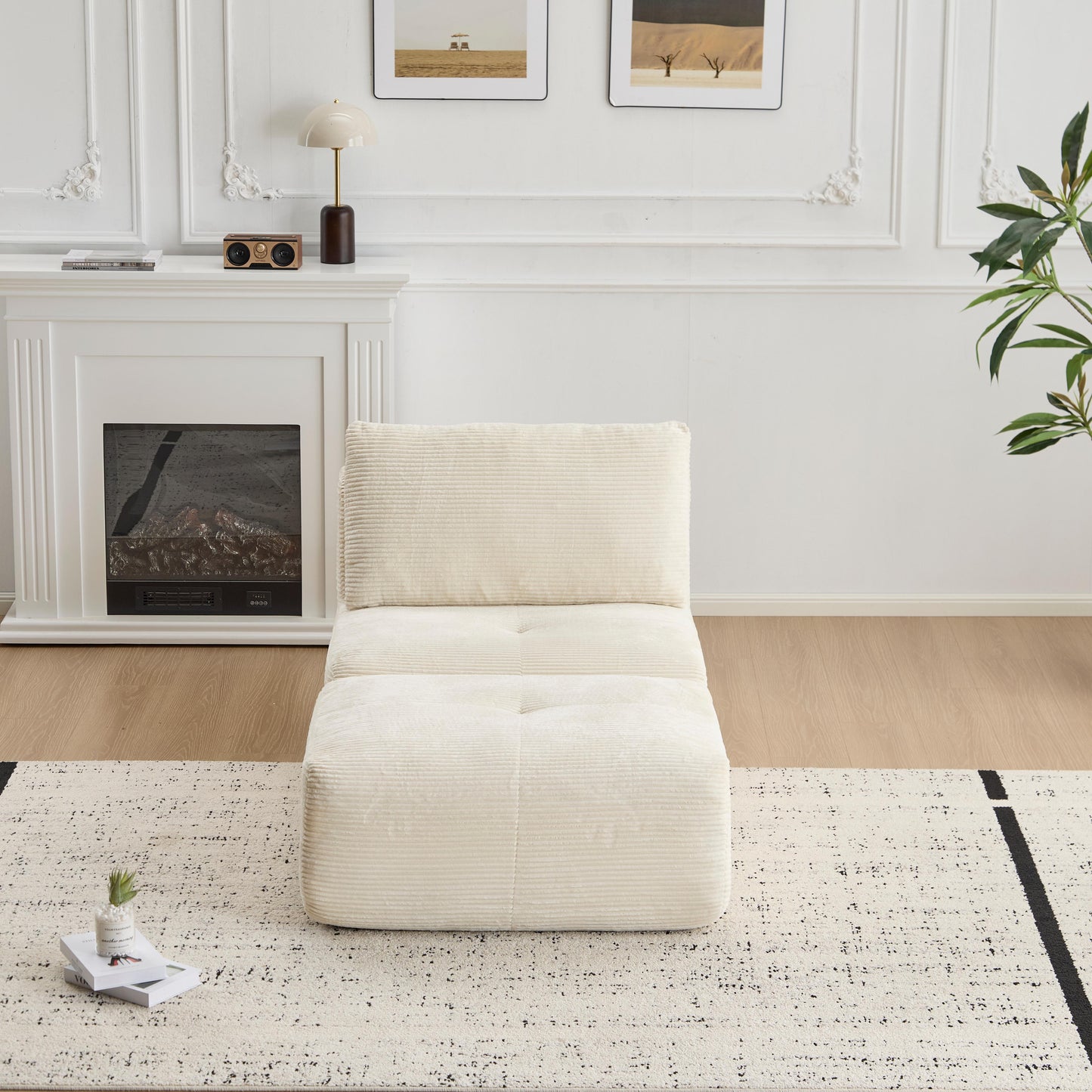 Moderne Kompressions-Matratzen-Sofa, Einzelne Chaiselongue für das Wohnzimmer, Haustierfreundliches Wolkenmodulares Ecksofa, Corduroy-Stoff, Verschiebbare Pouf, Keine Montage erforderlich, Beige