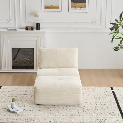 Moderne Kompressions-Matratzen-Sofa, Einzelne Chaiselongue für das Wohnzimmer, Haustierfreundliches Wolkenmodulares Ecksofa, Corduroy-Stoff, Verschiebbare Pouf, Keine Montage erforderlich, Beige