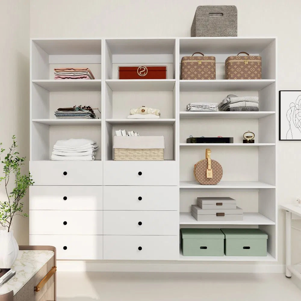 Livelylodge Modulares Kleiderschrank - Freistehender Weißer Schrank mit Geräumigen Stauraumregalen und Kleiderstangen 70,86"B x 16,04"T x 70,86"H