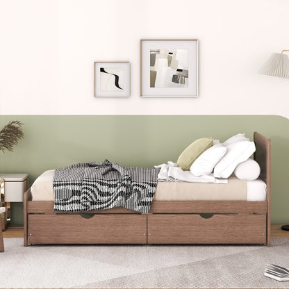 Moderner Design Doppelbettgestell in Plattformstil mit 2 Schubladen für Walnussfarbe
