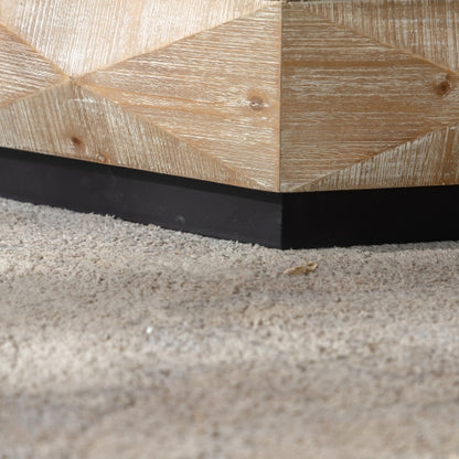Oktagon Couchtisch, 38 Retro-Stil Holz-Mitteltisch mit dreidimensionalem Prägungsmuster, rustikaler Cocktailtisch Mitteltisch großer runder Couchtisch für Wohnzimmer Zuhause